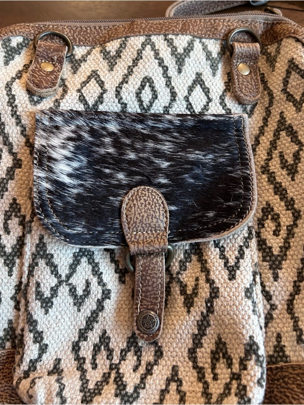 Myra Aztec Backpack Western Convertible Leather Cotton - Picture 12 of 13